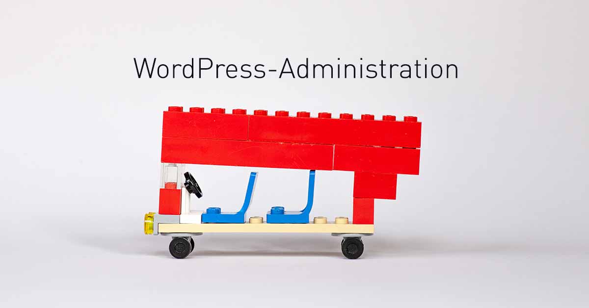 Titelbild für WordPress-Administration, mit Bus aus Lego