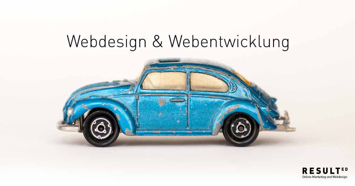 Titelbild für Webdesign und Webentwicklung, mit altem VW-Kaefer